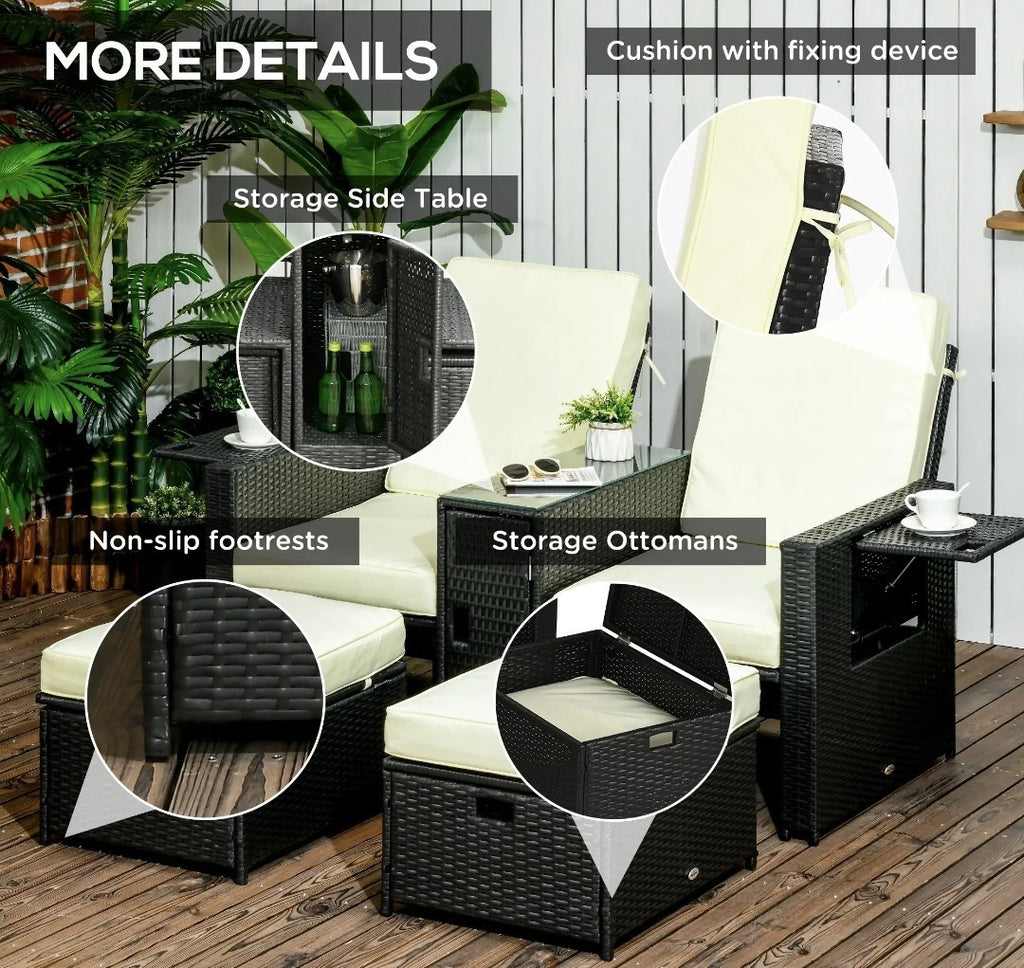 5-Piece PE Rattan Garden Sofa Set – Black with Beige Cushions
