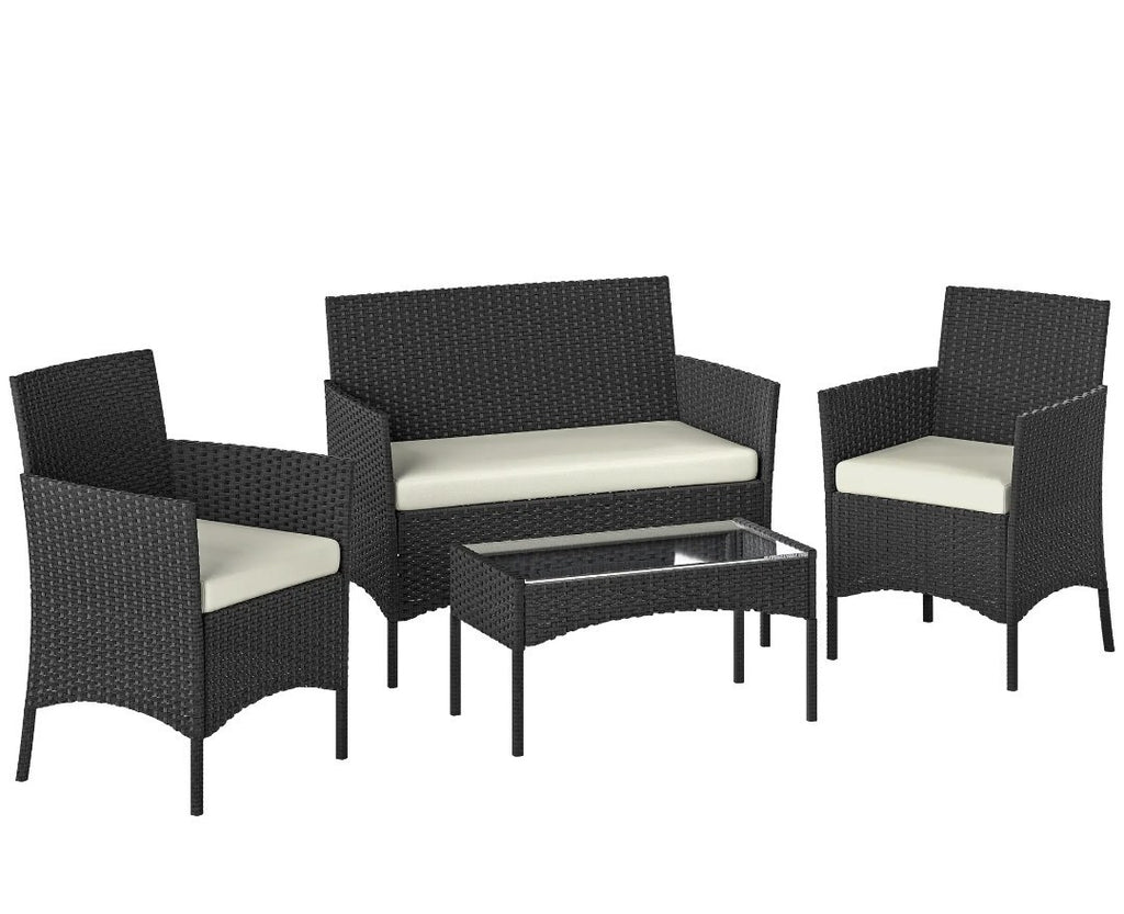 4-Piece Rattan Garden Sofa Set with Beige Cushions | Black