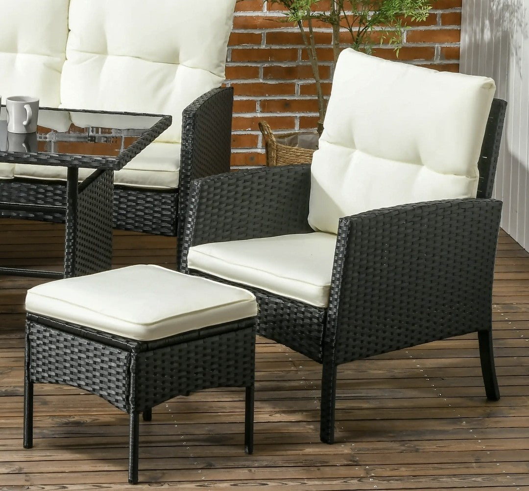 5-Seater Rattan Garden Sofa Set | 2 Armchairs & 3-Seater Wicker Sofa – Black & Cream