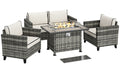 5-Piece Rattan Garden Sofa Set with Gas Fire Pit Table – Grey