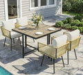 5-Piece Garden Dining Set with Armchairs – Beige | FSC Certified Metal & Wood-Plastic