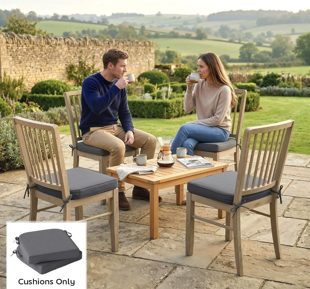 Garden Chair Seat Cushions | Set of 2 | 7cm Foam | Water-Resistant | Dark Grey