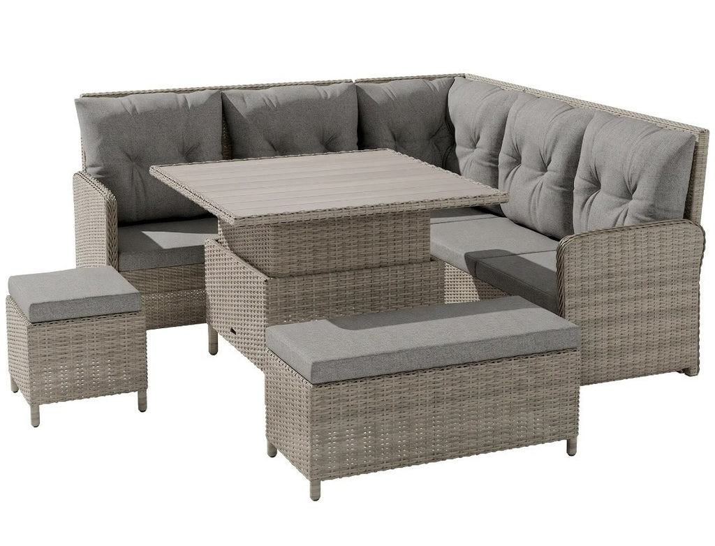 7-Seater Rattan Garden Furniture Set | 6-Piece Patio Sofa Set with Liftable Coffee Table – Light Grey