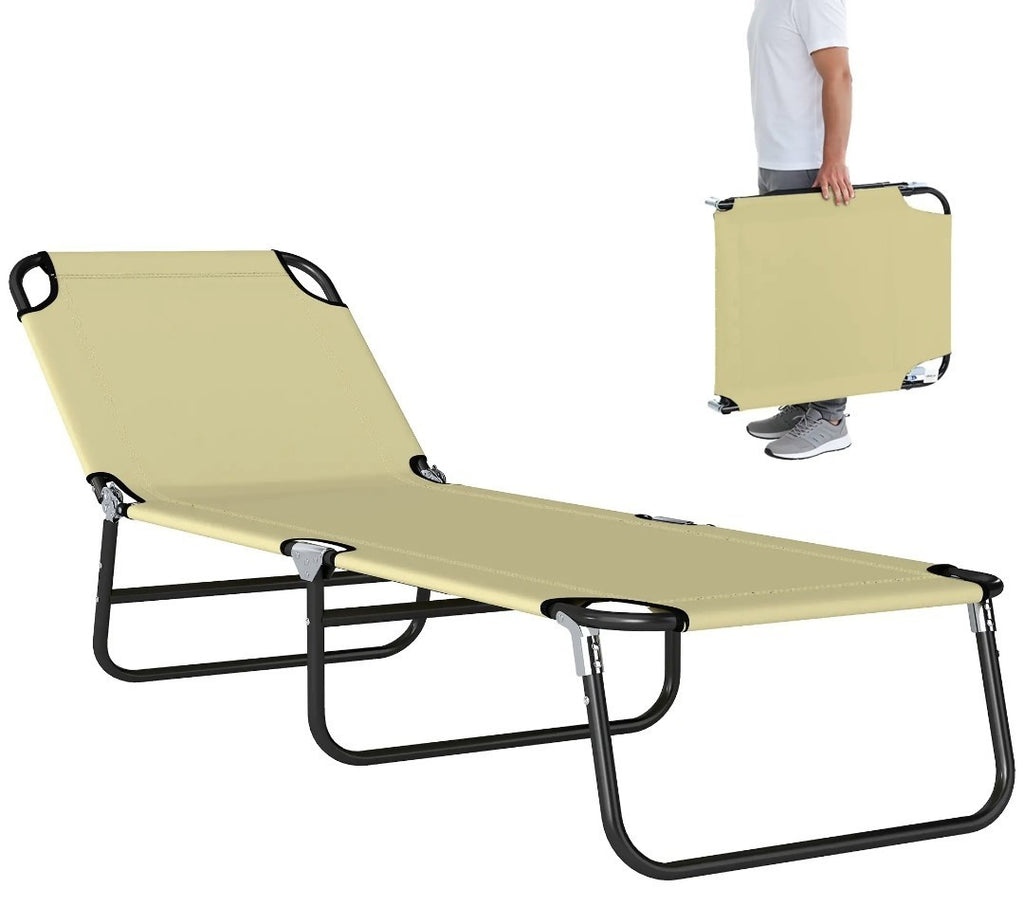Foldable Sun Lounger | 5-Position Adjustable Backrest | Portable Recliner Chaise