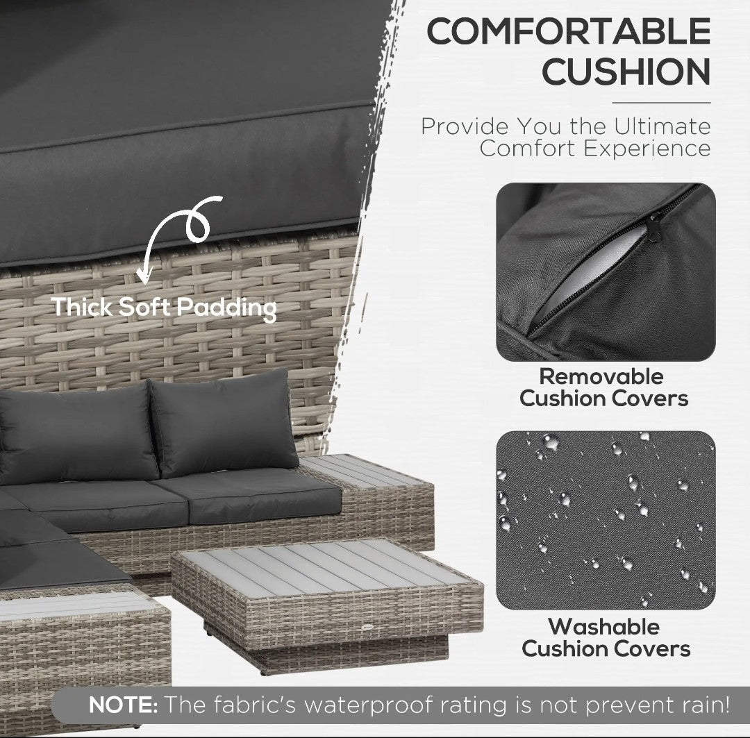 4-Piece Rattan Garden Corner Sofa & Coffee Table Set | Outdoor Sectional Furniture