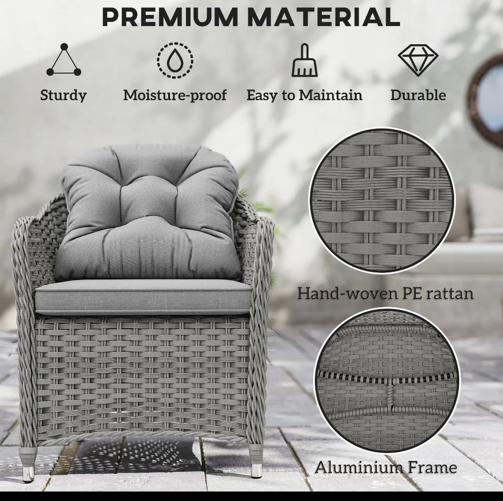 7-Piece Rattan Garden Dining Set with Glass Table – Light Grey