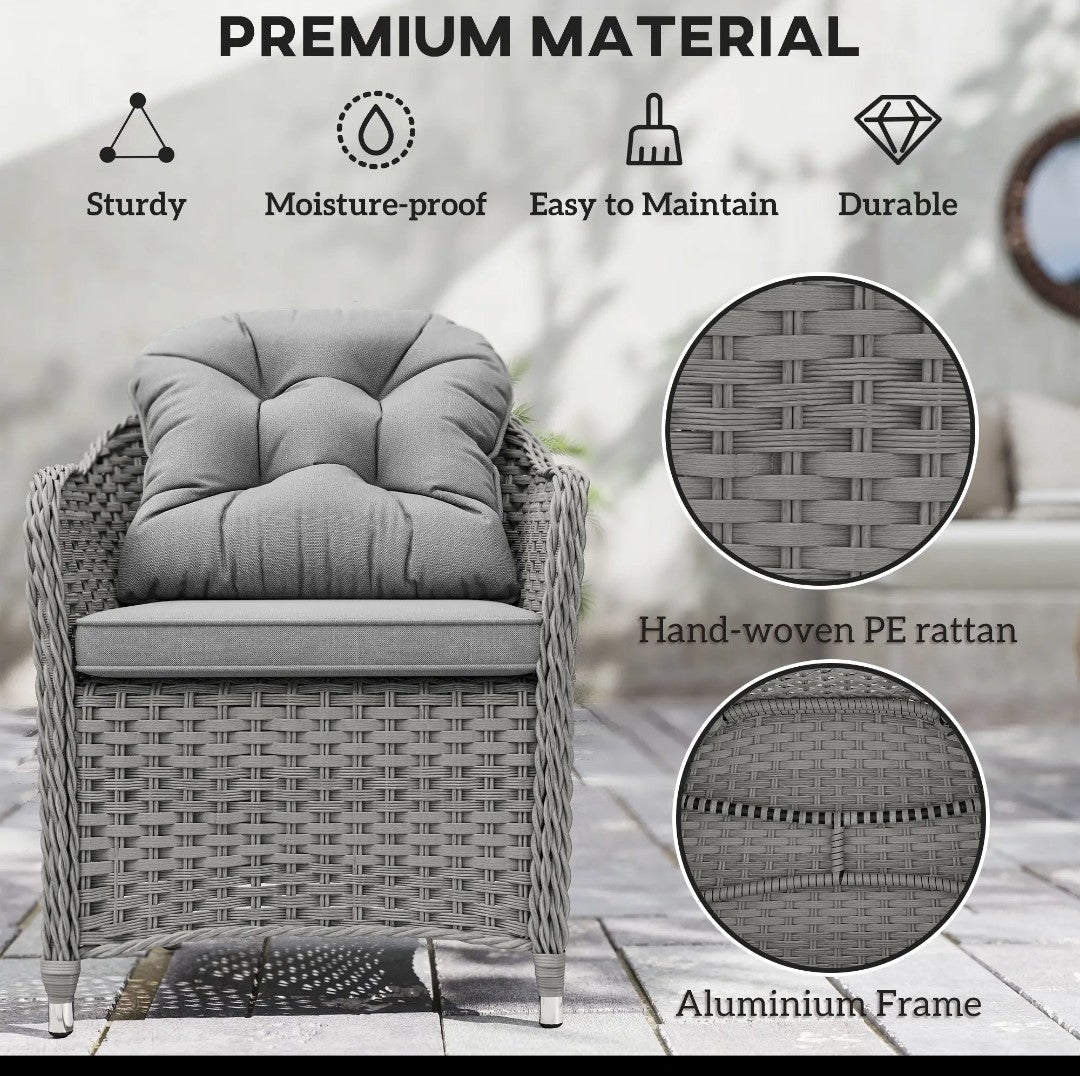 7-Piece Rattan Garden Dining Set with Glass Table – Light Grey