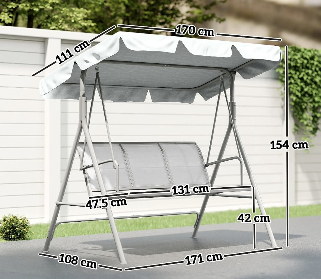 3-Seater Garden Swing Chair with Canopy – Light Grey