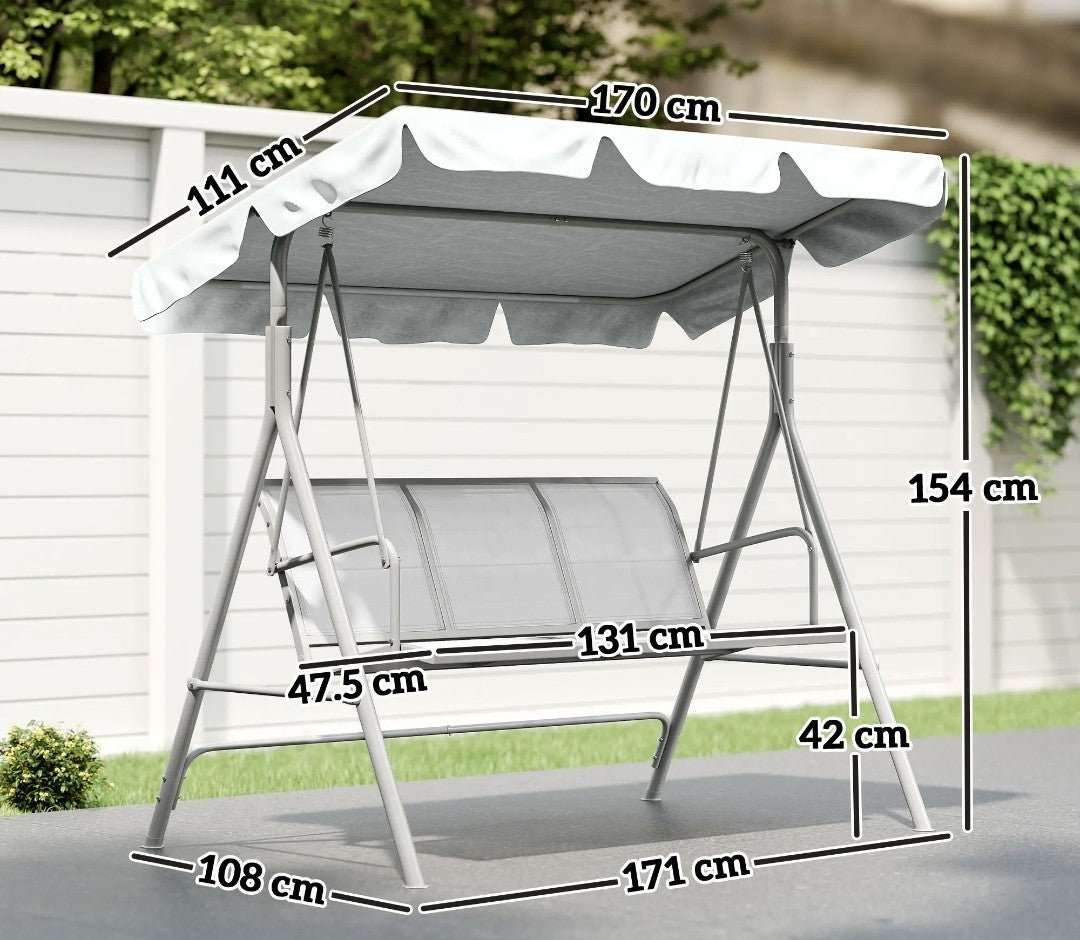 3-Seater Garden Swing Chair with Canopy – Light Grey
