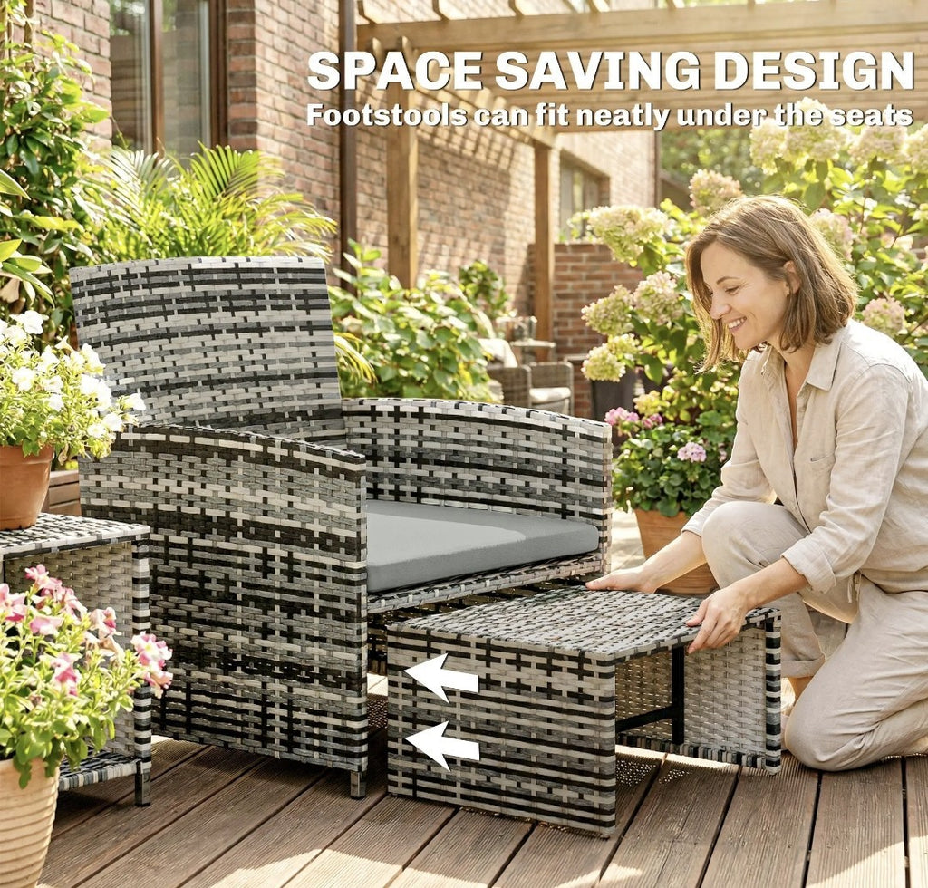 6-Piece Space-Saving Rattan Patio Furniture Set | Grey Cushions