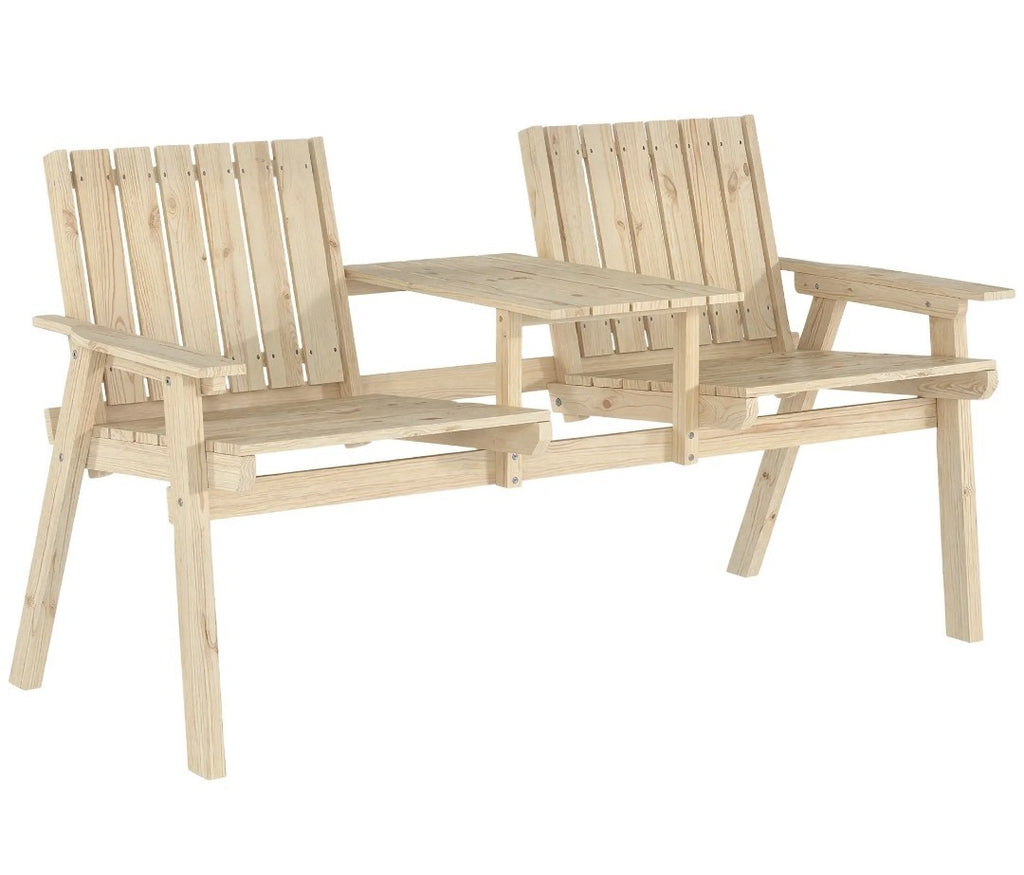 2-Seater Garden Loveseat with Middle Table | Wood Finish Patio Furniture