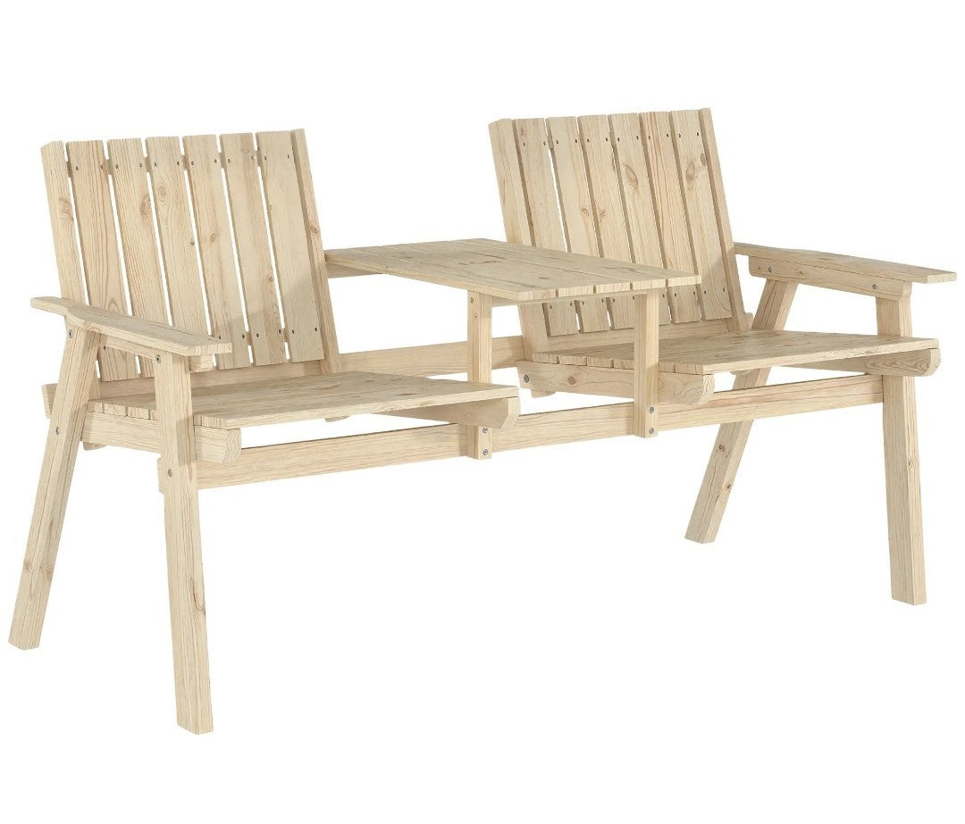 2-Seater Garden Loveseat with Middle Table | Wood Finish Patio Furniture