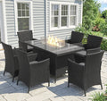6-Seater Rattan Garden Set with Gas Fire Pit Table – 7 Piece, Black & Grey