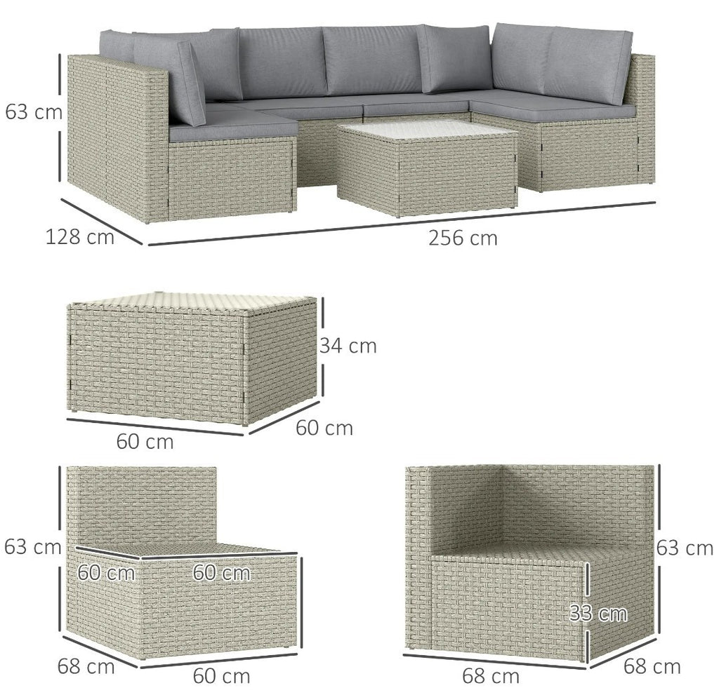 7-Piece Modular Rattan Garden Set | Light Brown Outdoor Patio Furniture