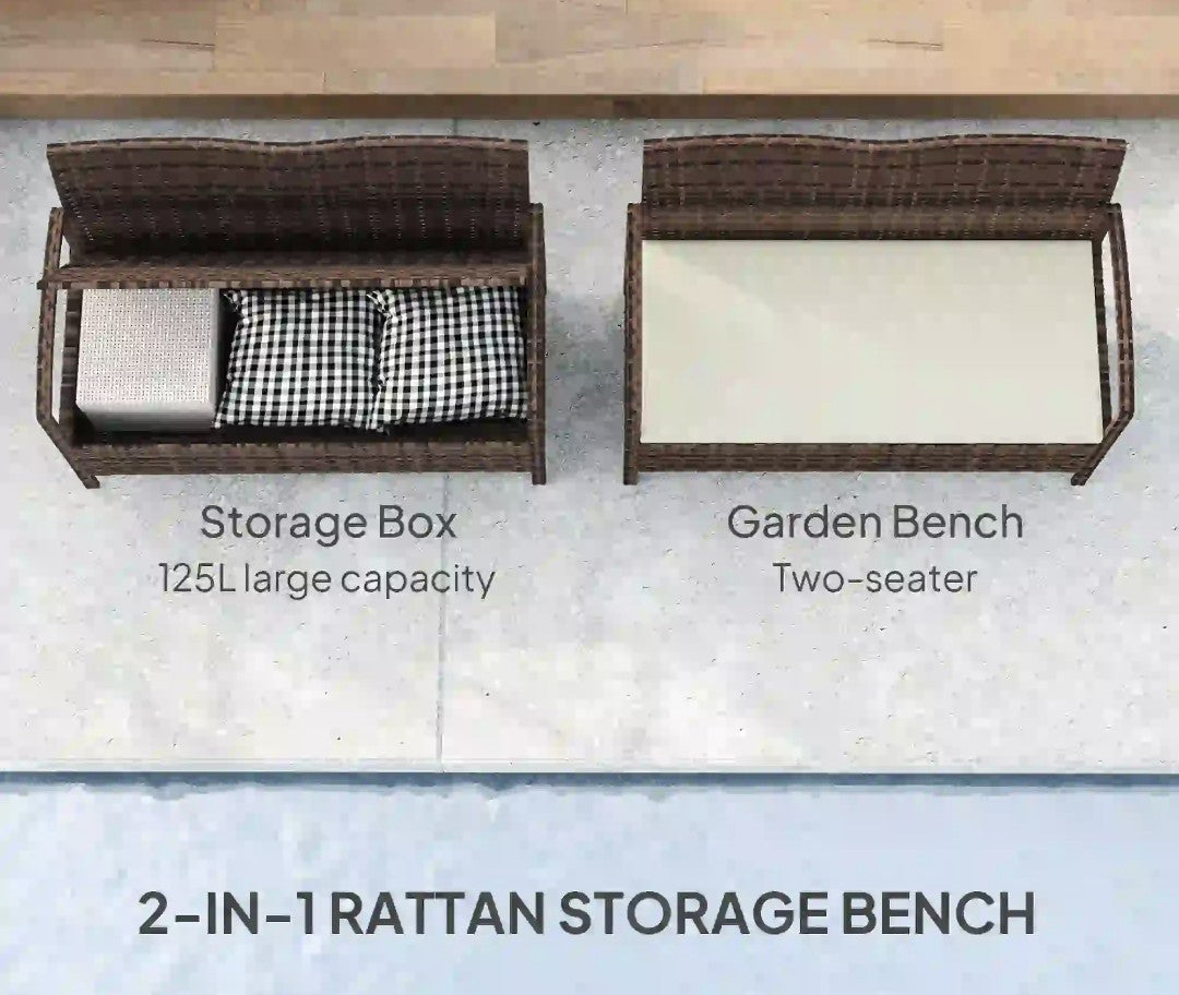 Garden Storage Bench with 125L Storage & Cushion | Outdoor Patio