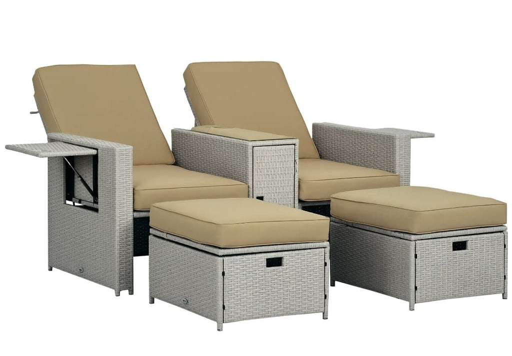 5-Piece PE Rattan Garden Sofa Set | Wicker Outdoor Furniture with Cushions | Khaki