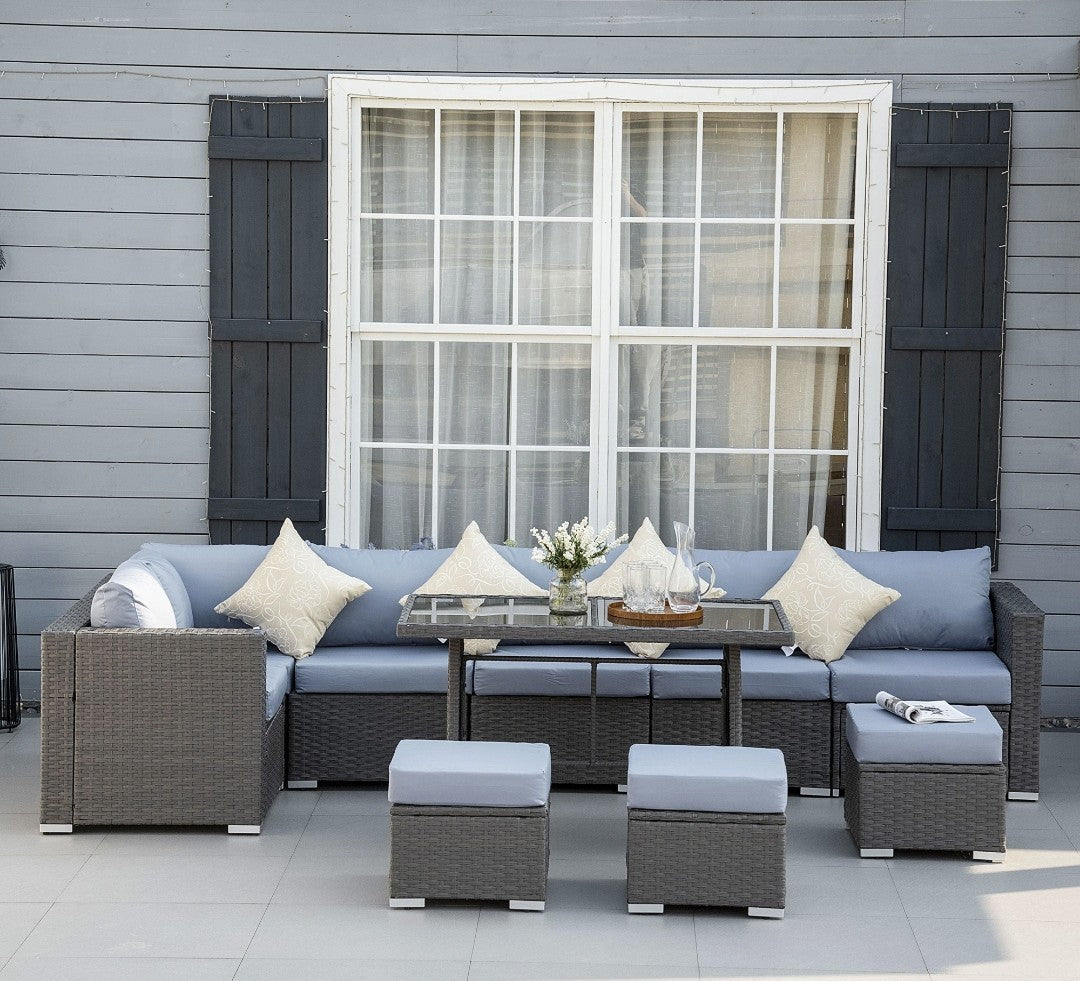 9-Seater Rattan Corner Dining & Sofa Set | 10-Piece Outdoor Garden Furniture