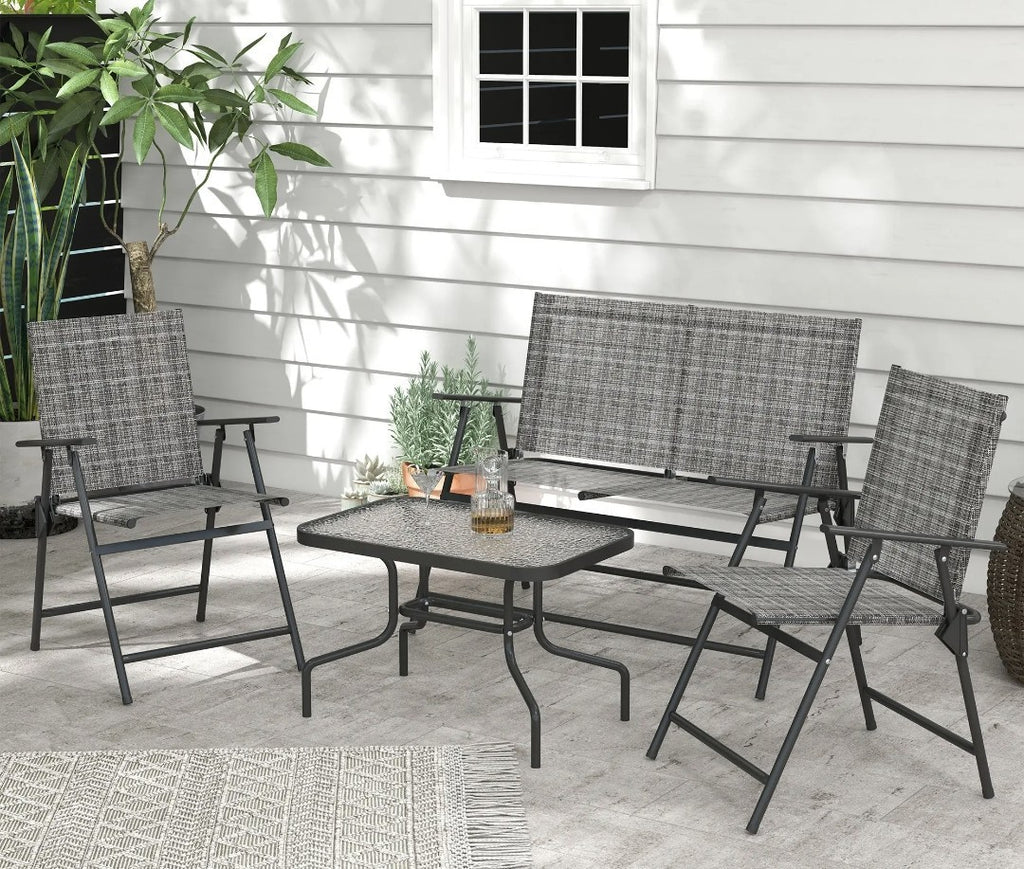 4-Piece Metal Garden Sofa Set | Foldable Patio Furniture, Grey