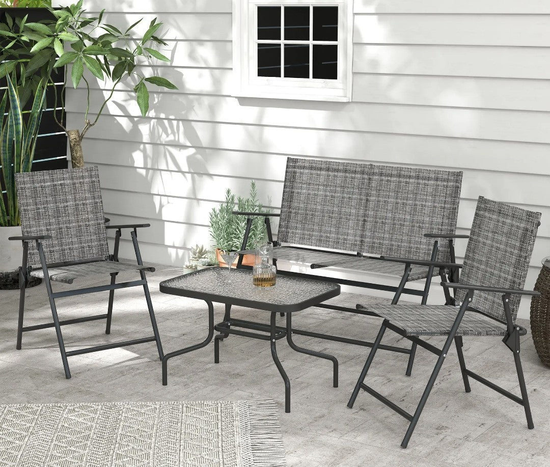4-Piece Metal Garden Sofa Set | Foldable Patio Furniture, Grey