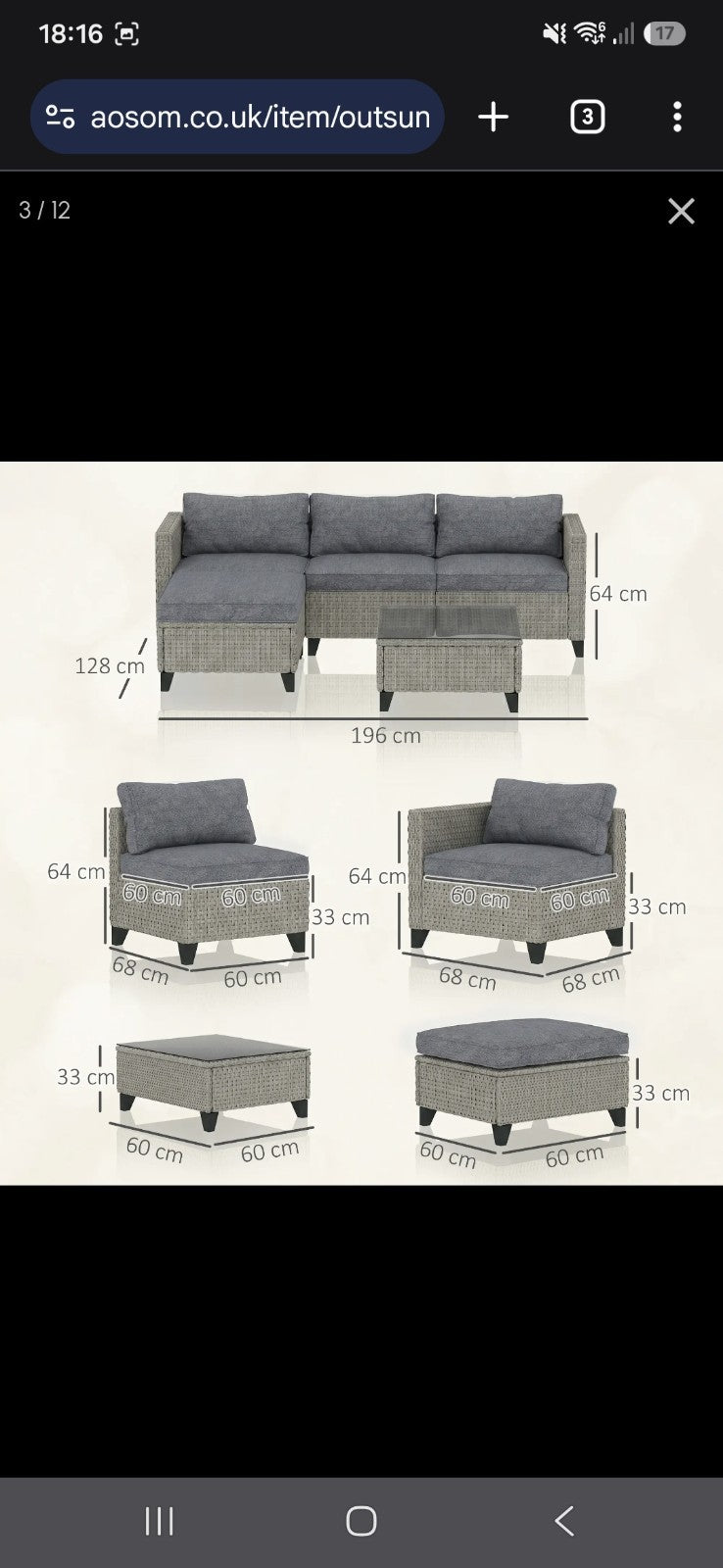 5-Piece Rattan Corner Sofa Set with Coffee Table – Dark Grey