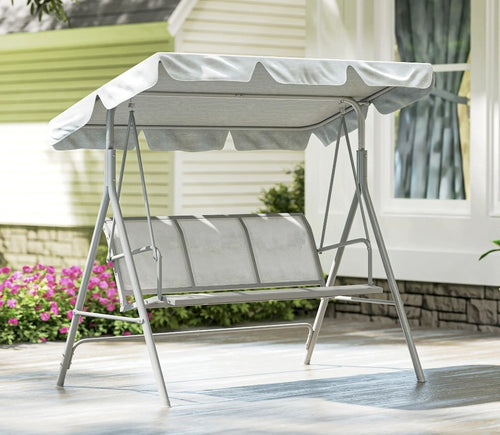 3-Seater Garden Swing Chair with Canopy – Light Grey