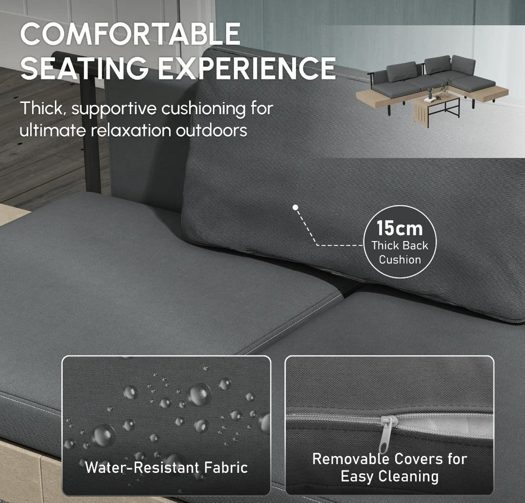 3-Piece L-Shaped Garden Sofa Set with Coffee Table – Grey