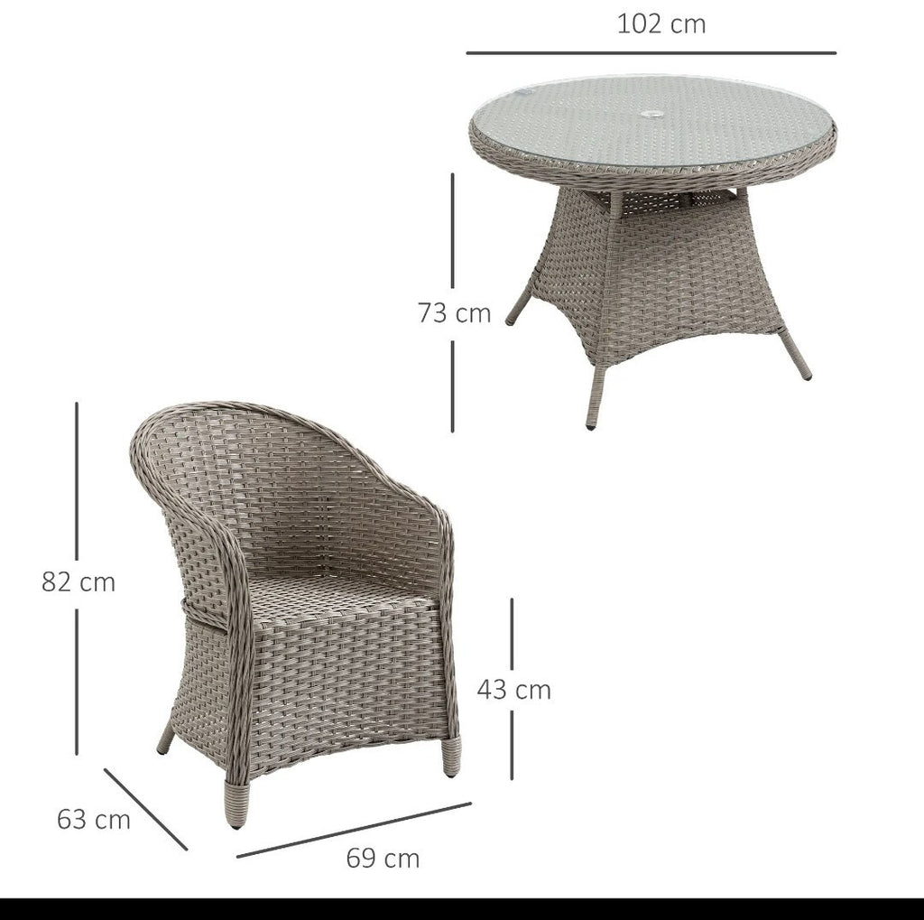4-Seater Round PE Rattan Dining Set – Grey | FSC Certified with Glass Table & Cushions