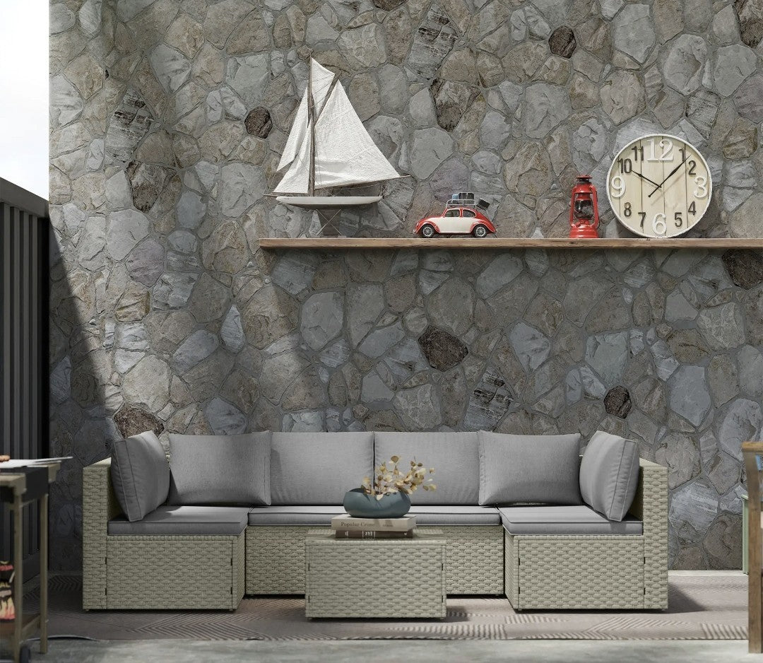 7-Piece Modular Rattan Garden Set | Light Brown Outdoor Patio Furniture