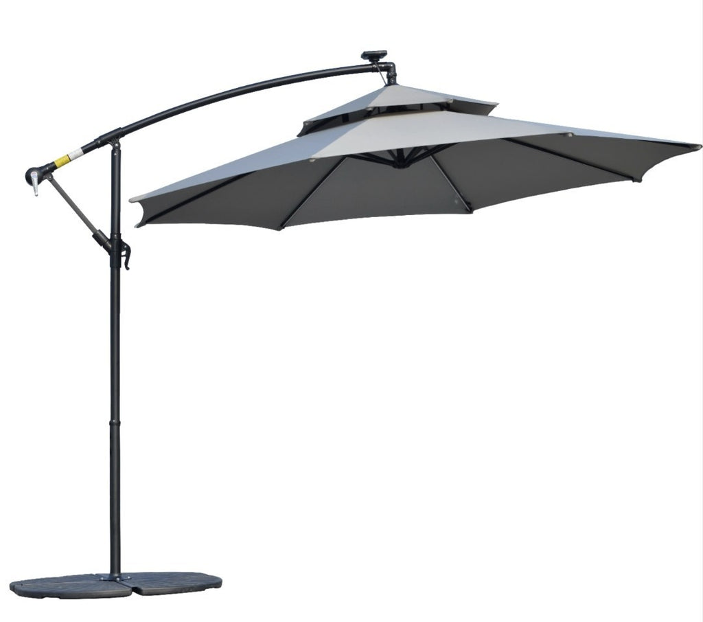3m Cantilever Garden Parasol with Double Roof & LED Solar Lights – Black