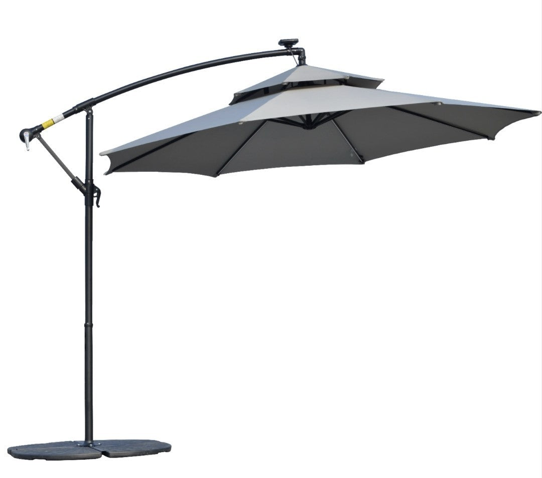 3m Cantilever Garden Parasol with Double Roof & LED Solar Lights – Black