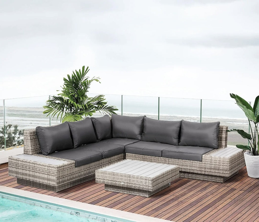 4-Piece Rattan Garden Corner Sofa & Coffee Table Set | Outdoor Sectional Furniture