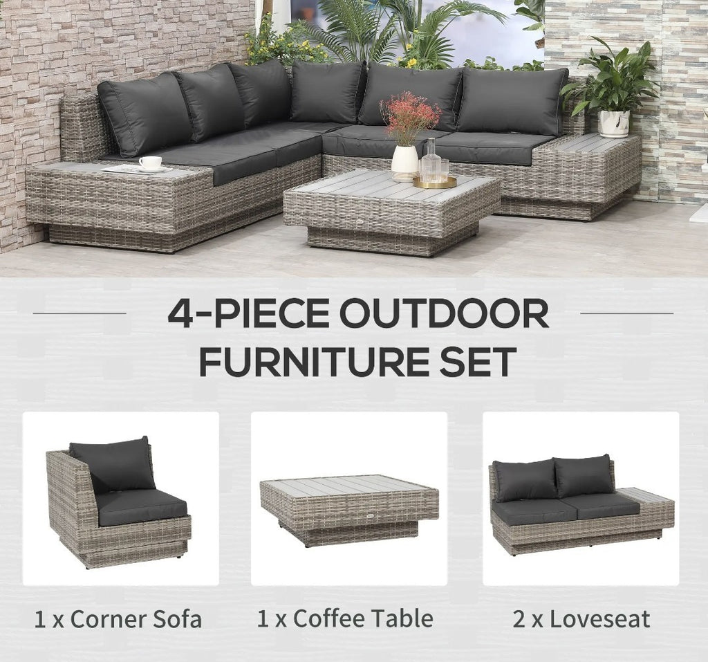 4-Piece Rattan Garden Corner Sofa & Coffee Table Set | Outdoor Sectional Furniture
