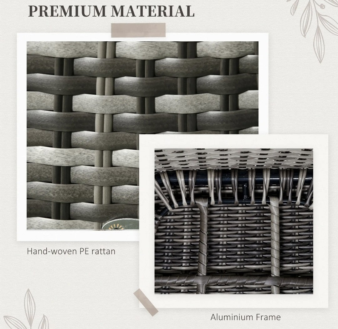 7-Piece Rattan Garden Dining Set – Grey | 6-Seater with Tempered Glass & Parasol Hole