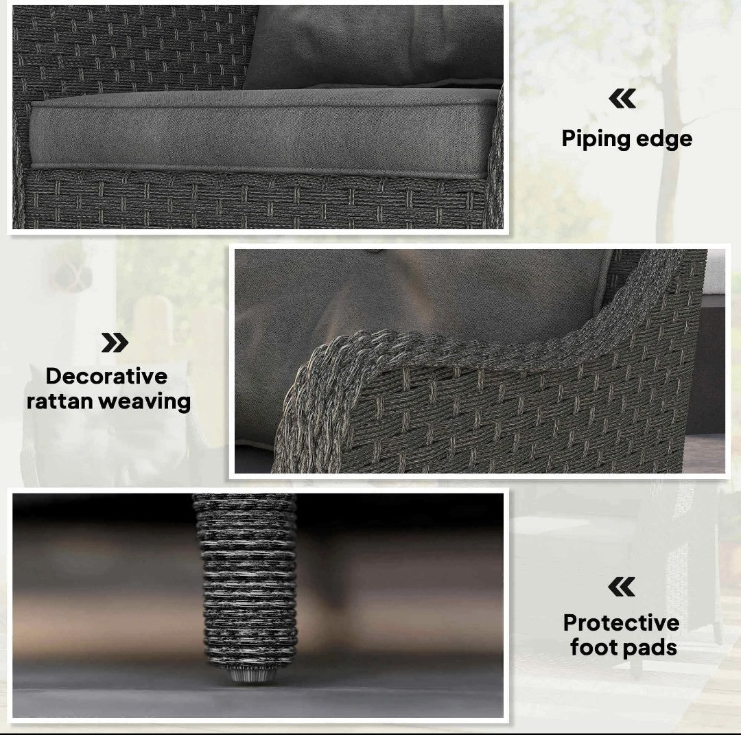 2 High-Back Rattan Garden Armchairs | PE Wicker, Steel Frame & Cushions | Dark Grey