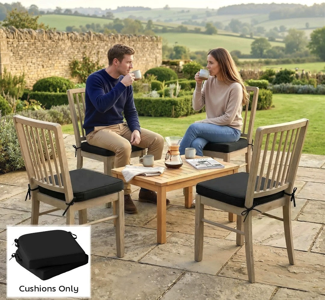 Garden Chair Seat Cushions | Set of 2 | 7cm Foam | Water-Resistant | Black