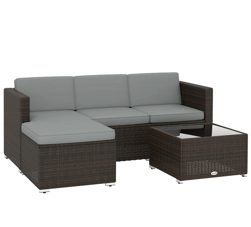 3-Piece PE Rattan Corner Sofa Set with Cushions | Light Grey