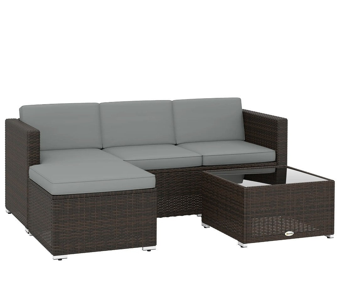 3-Piece PE Rattan Corner Sofa Set with Cushions | Light Grey