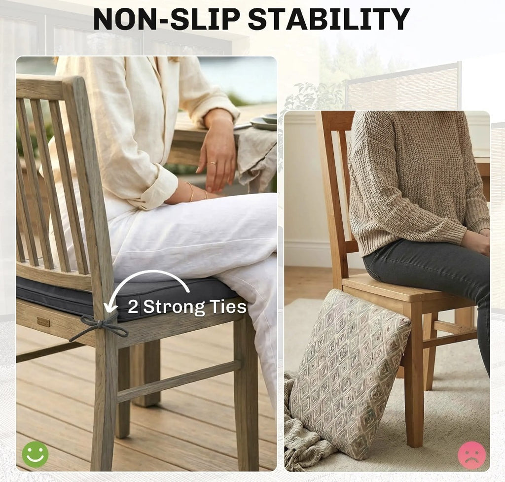 Garden Chair Seat Cushions | Set of 2 | 7cm Foam | Water-Resistant | Dark Grey