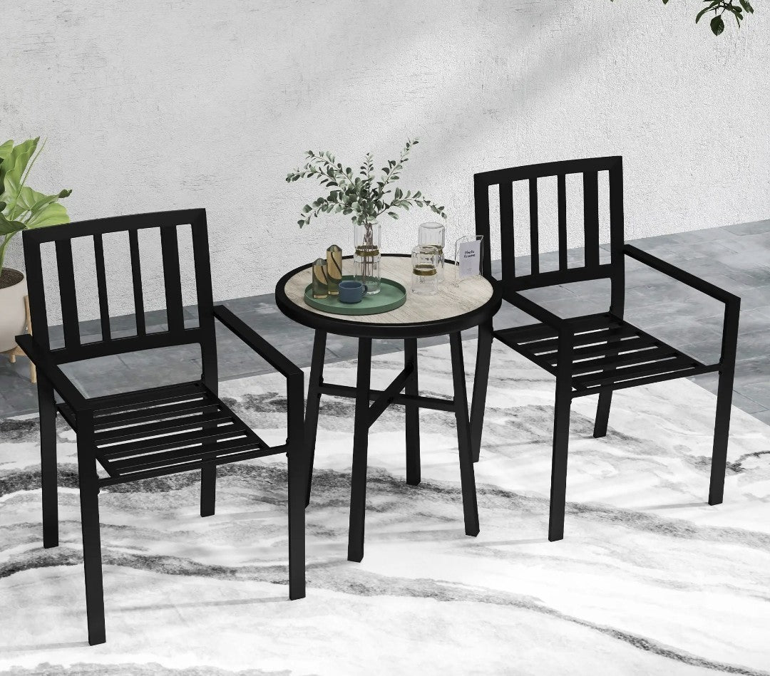 3-Piece Patio Garden Set | Plastic Top Table & Stackable Chairs | Galvanised Steel Frame