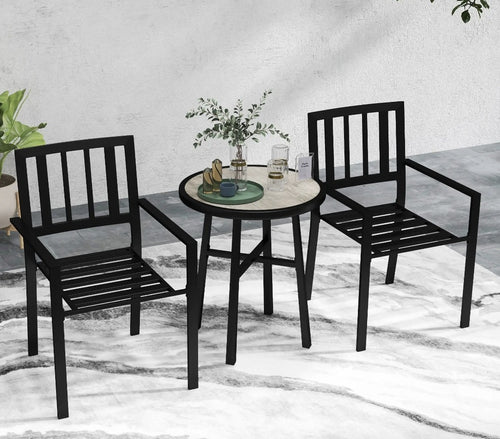 3-Piece Patio Garden Set | Plastic Top Table & Stackable Chairs | Galvanised Steel Frame