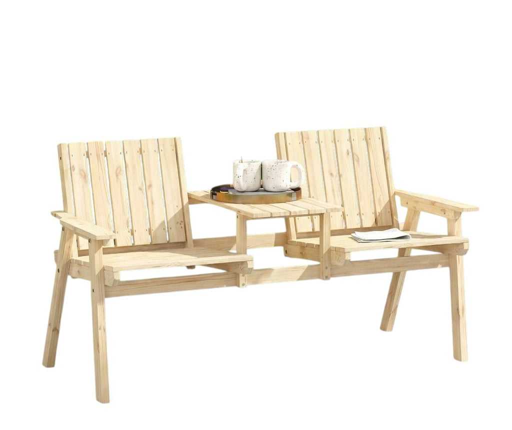 2-Seater Garden Loveseat with Middle Table | Wood Finish Patio Furniture