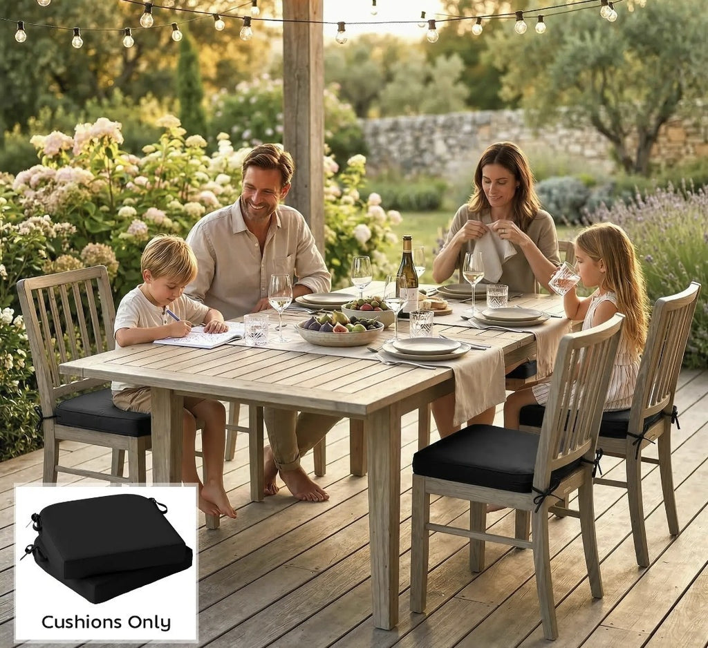 Garden Chair Seat Cushions | Set of 2 | 7cm Foam | Water-Resistant | Black