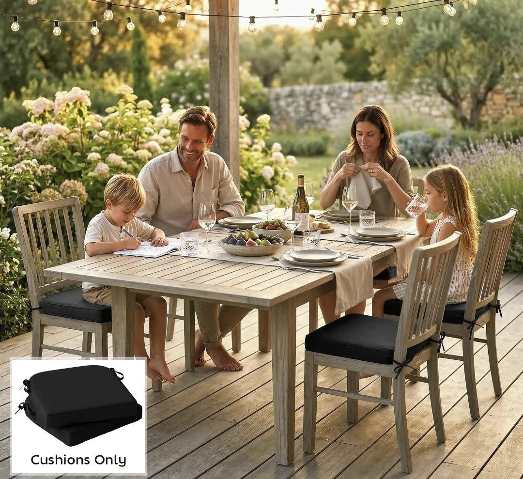 Garden Chair Seat Cushions | Set of 2 | 7cm Foam | Water-Resistant | Black
