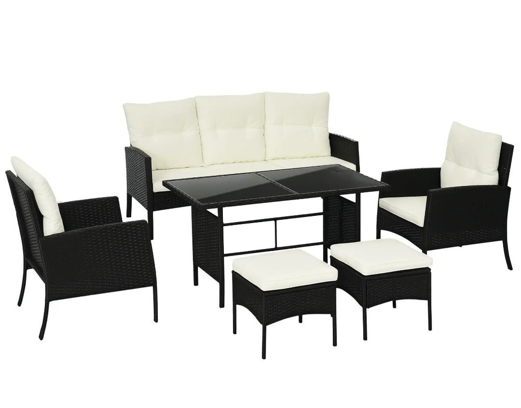5-Seater Rattan Garden Sofa Set | 2 Armchairs & 3-Seater Wicker Sofa – Black & Cream