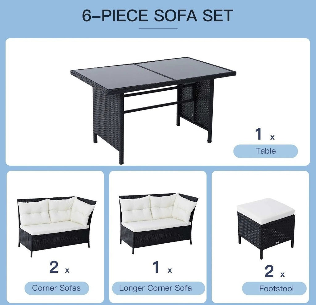 8-Seater Rattan Corner Garden Furniture Set with Table & Cushions | Black