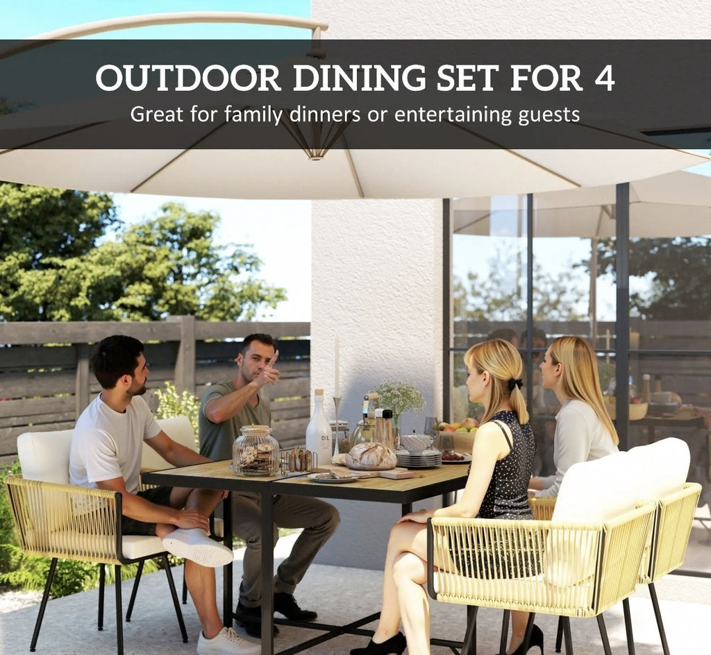 5-Piece Garden Dining Set with Armchairs – Beige | FSC Certified Metal & Wood-Plastic