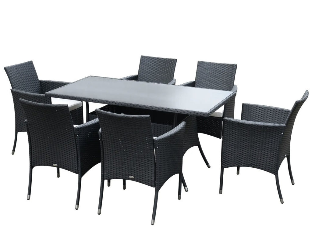 7-Piece Rattan Garden Dining Set with Cushions – Black