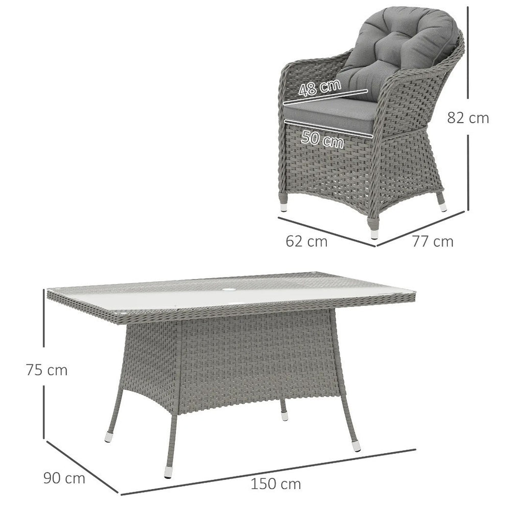 7-Piece Rattan Garden Dining Set with Glass Table – Light Grey