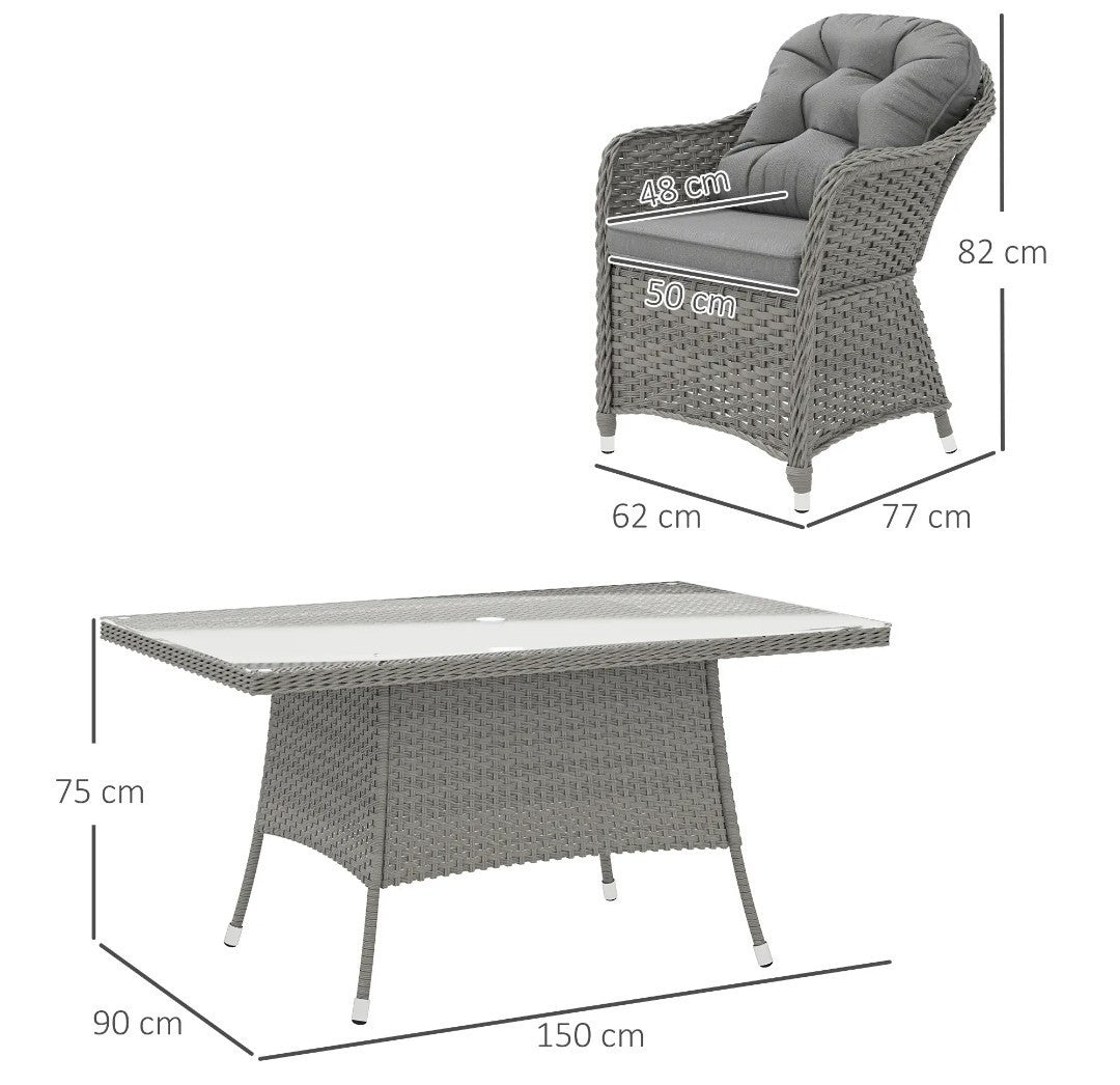 7-Piece Rattan Garden Dining Set with Glass Table – Light Grey