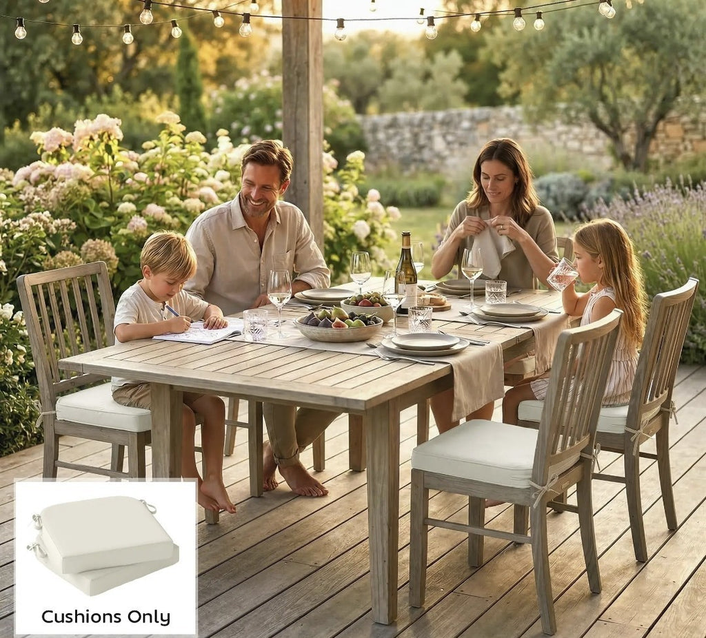 Garden Chair Seat Cushions | Set of 2 | 7cm Foam | Water-Resistant | Cream White